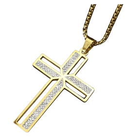 CORDÃO COM CRUCIFIXO ZIRCÔNIA OURO