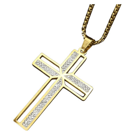 CORDÃO COM CRUCIFIXO ZIRCÔNIA OURO